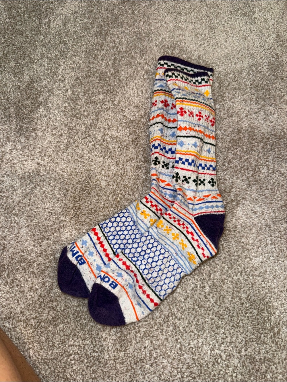 Bombas Multi-Color Fair Isle Crew Socks with Navy Accents